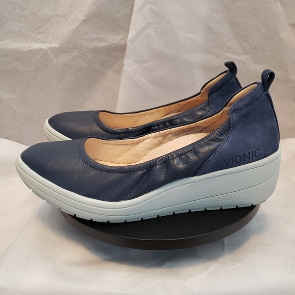 Vionic Woman's Jacey Leather Slip-on Wedge Shoe Size 6.5 US EU 37 Blue - Picture 5 of 7